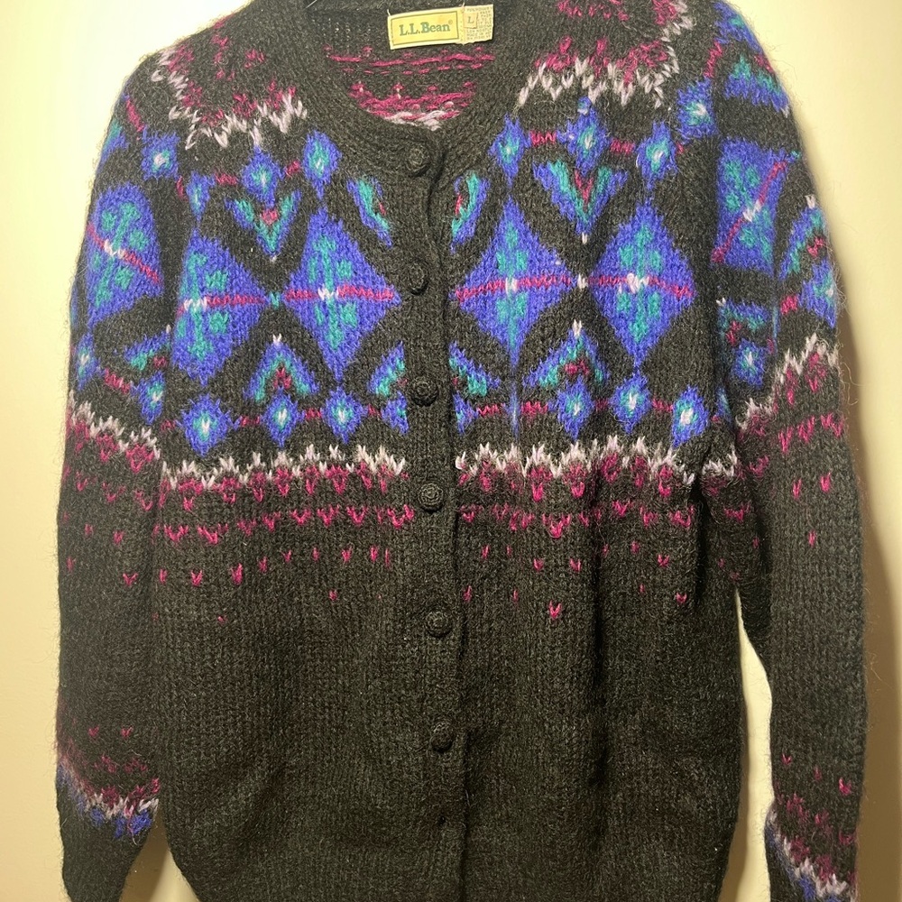 L.L. Bean Vintage Fair Isle Cardigan Size Large